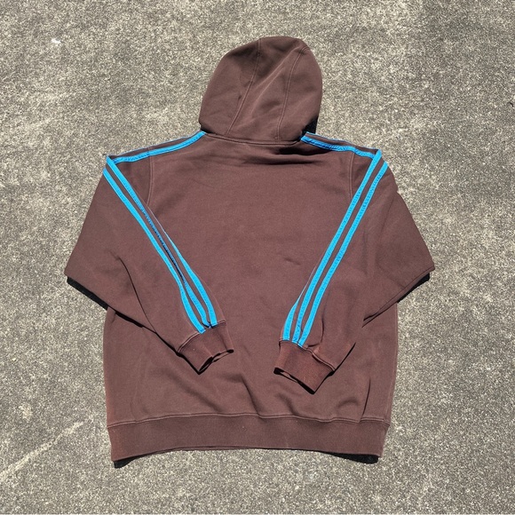 Y2K Brown and Blue Adidas Hoodie Size Large Used 2000s Mesh Hood - Picture 4 of 4